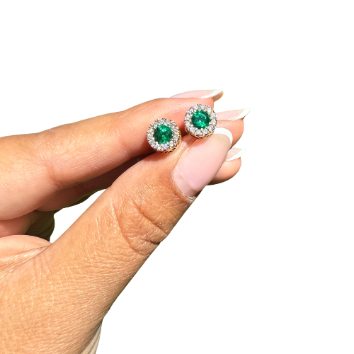 Aretes de Esmeralda y Diamantes en Oro 18K – Diseño Clásico Redondo | Certificado | Hechos a Mano en Colombia