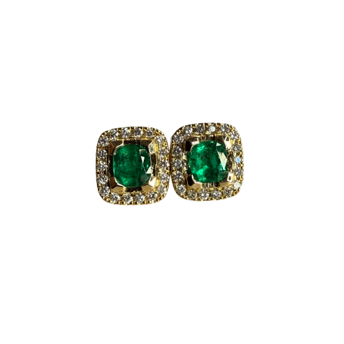 Aretes Cuadrados de Esmeralda y Diamantes en Oro 18K – Concorde Halo | Hechos a Mano en Colombia | Certificado Incluido