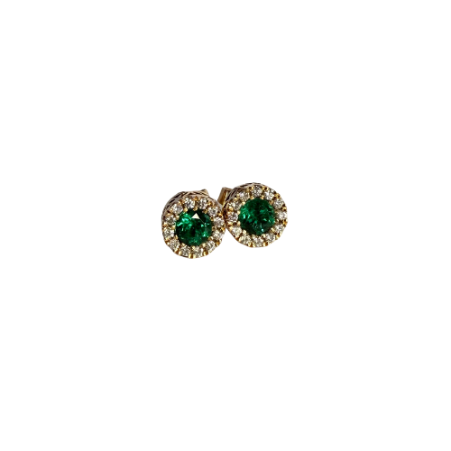 Aretes de Esmeralda y Diamantes en Oro 18K – Diseño Clásico Redondo | Certificado | Hechos a Mano en Colombia