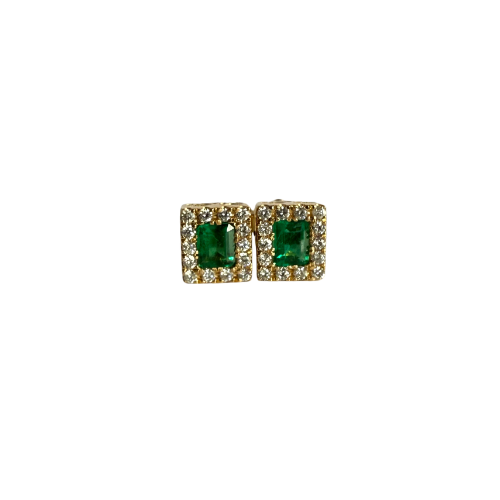 Aretes Cuadrados de Esmeralda Natural y Diamantes en Oro 18K – Hechos a Mano en Colombia | Diseño Elegante | Certificado Incluido