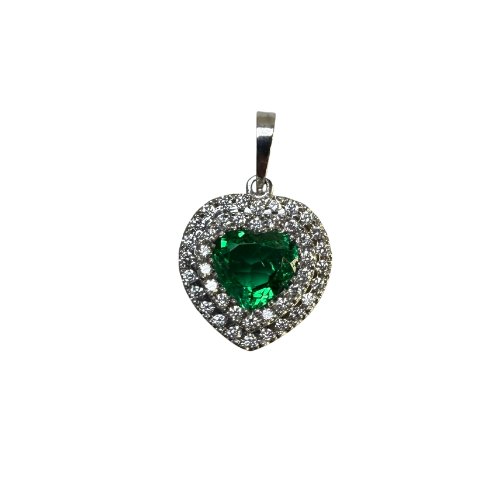 Dije Corazón de Esmeralda con Doble Carril de Diamantes – Oro Blanco 18K | Alta Joyería Furatena | Pieza de Colección