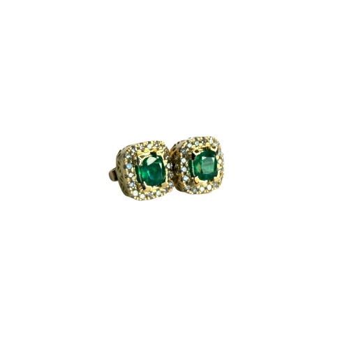 Aretes Cuadrados de Esmeralda y Diamantes en Oro 18K – Concorde Halo | Hechos a Mano en Colombia | Certificado Incluido