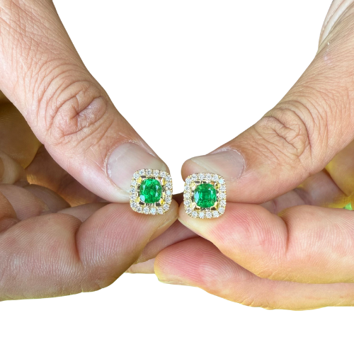 Aretes Cuadrados de Esmeralda y Diamantes en Oro 18K – Concorde Halo | Hechos a Mano en Colombia | Certificado Incluido