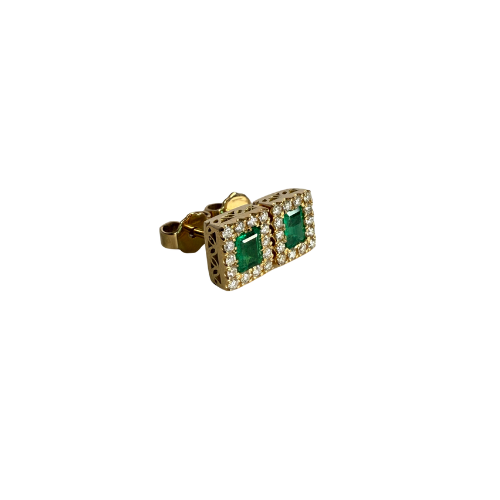 Aretes Cuadrados de Esmeralda Natural y Diamantes en Oro 18K – Hechos a Mano en Colombia | Diseño Elegante | Certificado Incluido