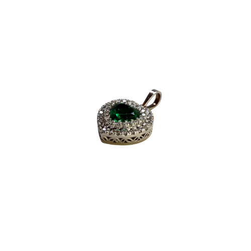 Dije Corazón de Esmeralda con Doble Carril de Diamantes – Oro Blanco 18K | Alta Joyería Furatena | Pieza de Colección