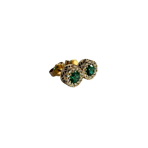 Aretes de Esmeralda y Diamantes en Oro 18K – Diseño Clásico Redondo | Certificado | Hechos a Mano en Colombia